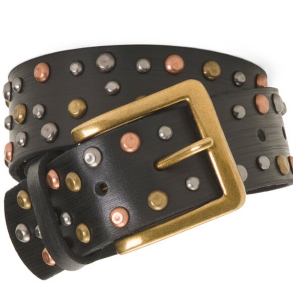 NEW MOST WANTED Brown 3 tone metal Distressed Studded Leather Belt   1T8 - Picture 1 of 4